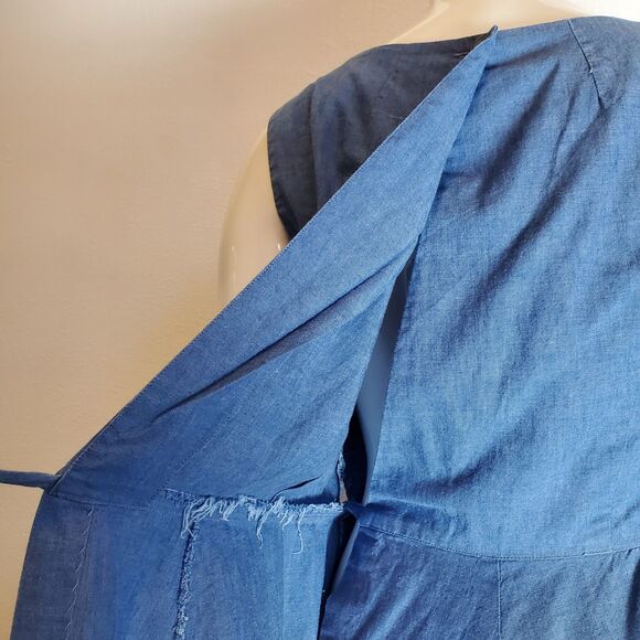 Vintage 50's Swirl Denim Apron Wrap Dress - Picture 6 of 8